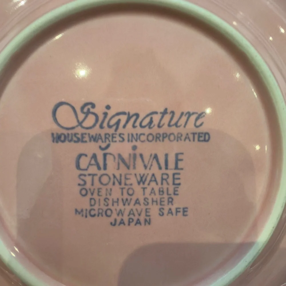 4 Signature Carnivale  Rose Pink 8” Plates Embossed Rings Stoneware Japan Set 4